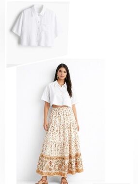 H&M White Cropped Button-Up Shirt | Minimal Chic Oversized Size Small